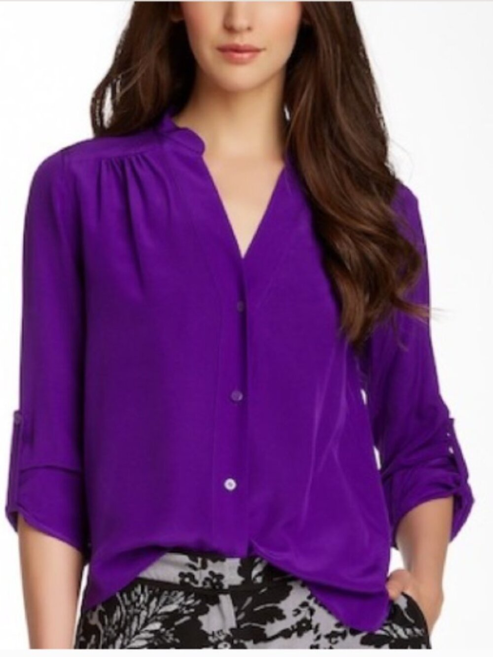 Diane Von Furstenberg Purple Harlow Silk Blouse Sz 6